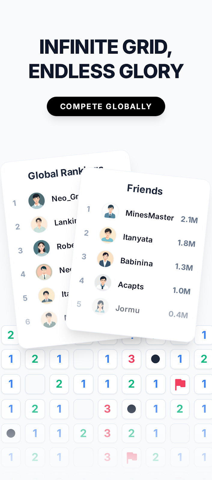 Infinite Minesweeper global rankings screen from Google Play