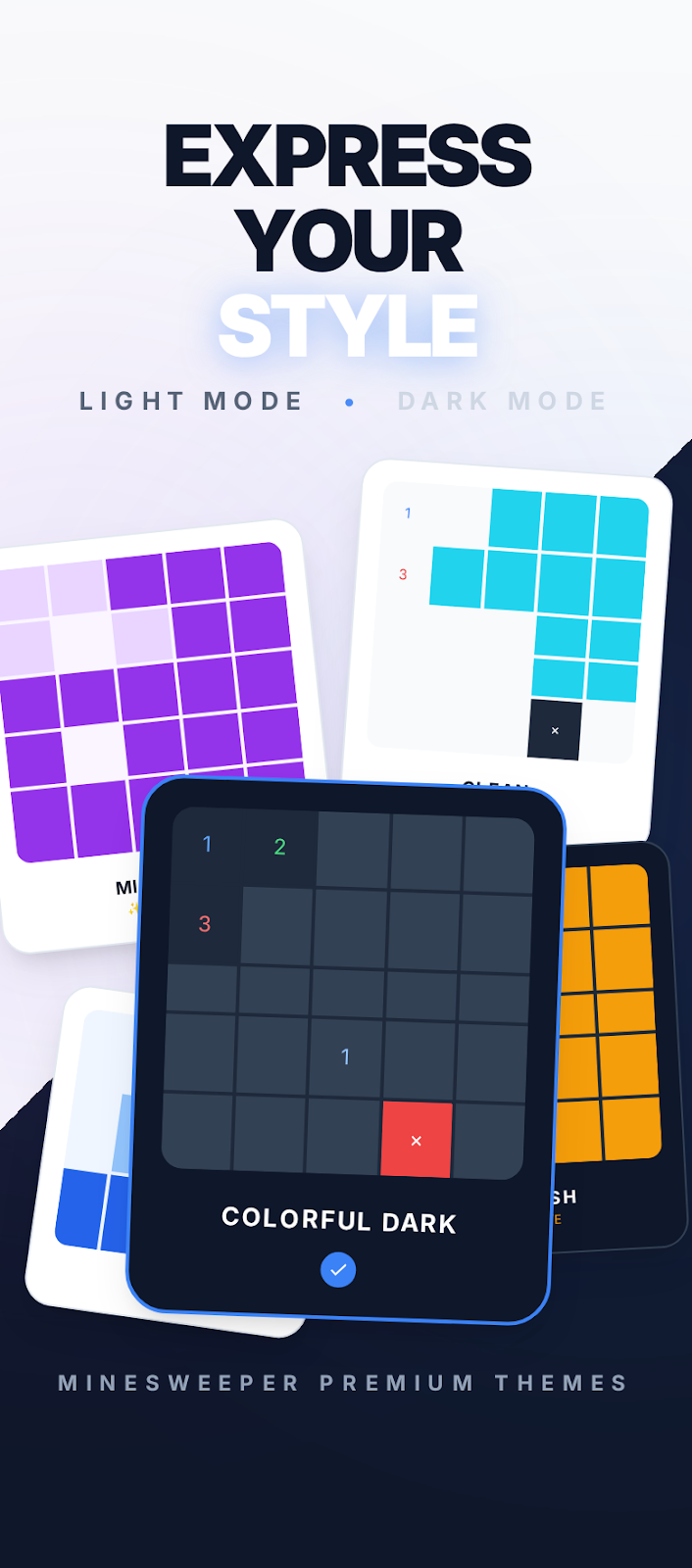 Infinite Minesweeper monochrome themes screen from Google Play