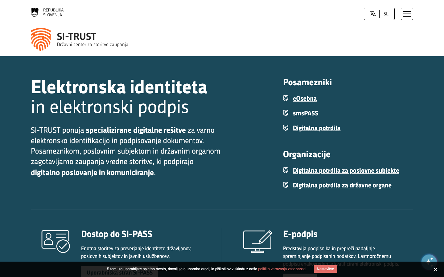 Current SI-TRUST website showing electronic identity and signature services